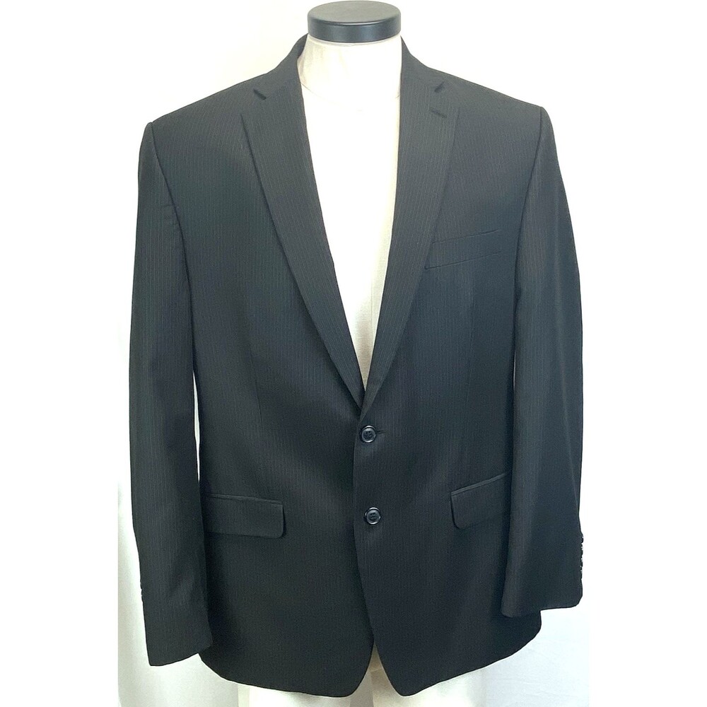 Chaps Men 42R Blazer-Suit Jacket Gray Lined Sport Coat Subtle Stripe Poly/Rayon